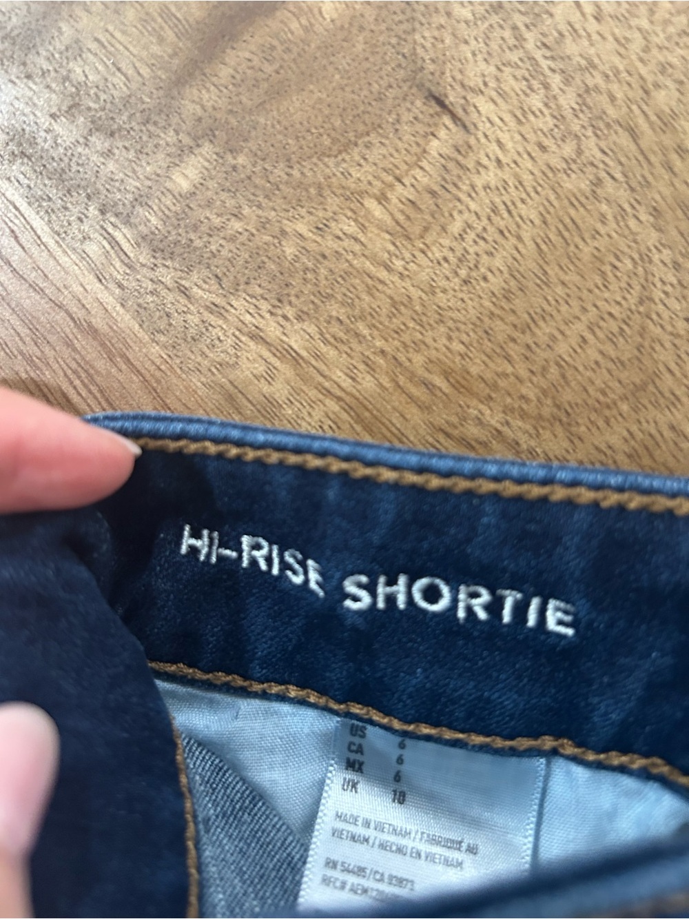 American Eagle Outfitters Dark High Rise Blue Rolled-Hem Denim Shorts - Picture 3 of 7